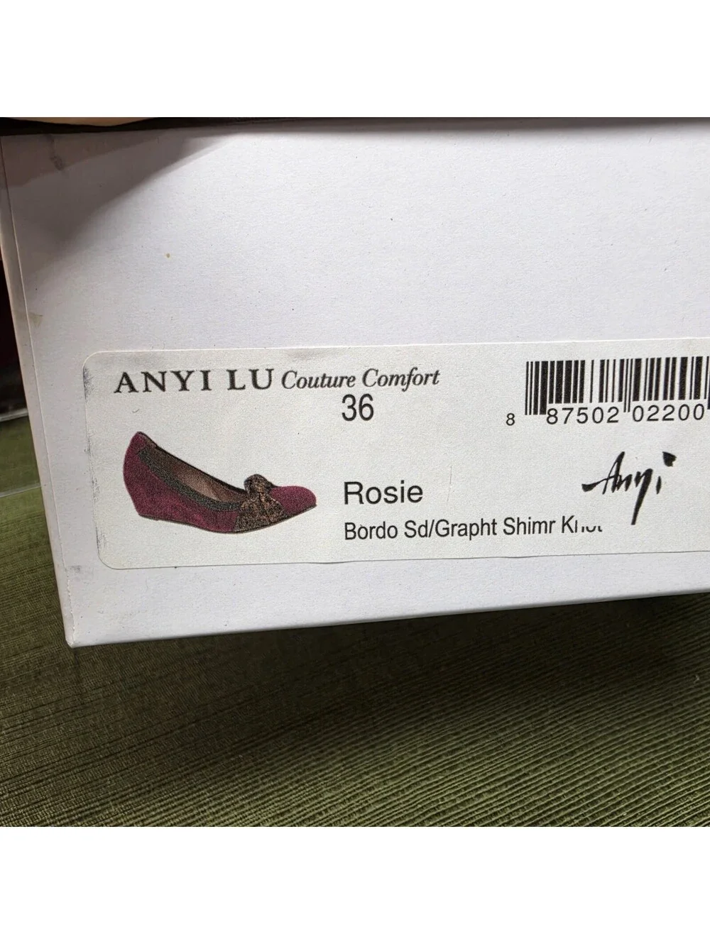 Anyi Lu Rosie Women's Bordeaux Suede Graphite Shimmer Knot Wedge EU 36